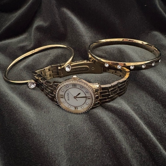 Ladies' Bulova Crystal Accent Gold-Tone Watch and Bangle Set (Model: 98X115) - Picture 2 of 4